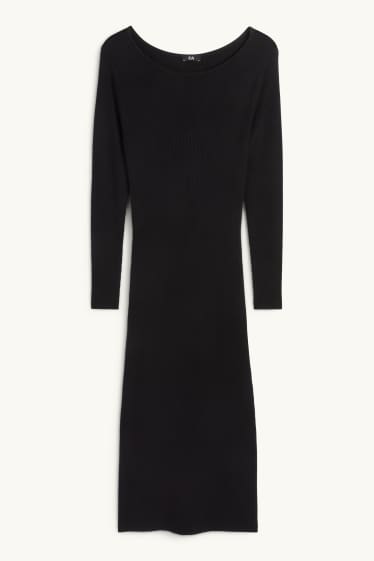 Women - Bodycon dress - ribbed - black
