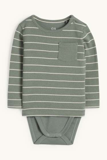 Bébés garçons - Body bébé - look 2-en-1 - à rayures - finition texturée - vert