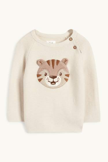 Baby Boys - Tiger - baby outfit - 2 piece - ribbed - light beige