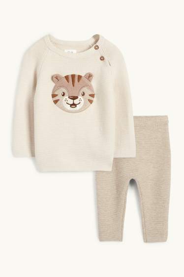 Baby Boys - Tiger - baby outfit - 2 piece - ribbed - light beige
