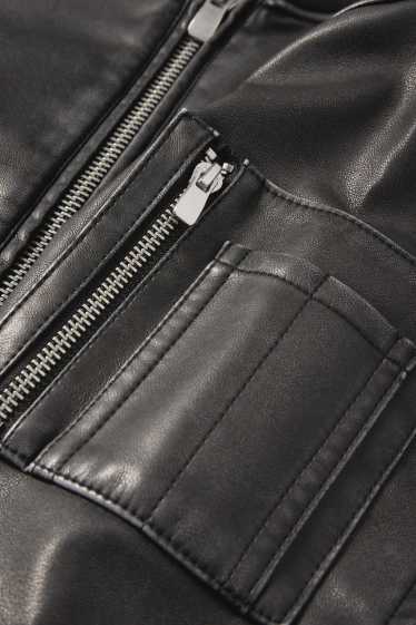 Damen - Bomberjacke - Lederimitat - schwarz