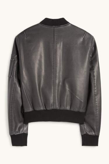 Damen - Bomberjacke - Lederimitat - schwarz