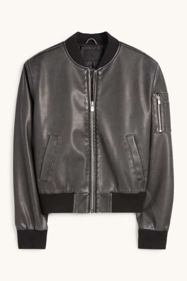 Damen - Bomberjacke - Lederimitat - schwarz