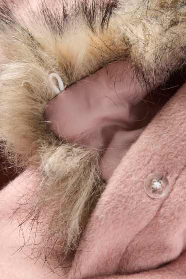 Kinderen: meisjes - Mantel met capuchon en imitatiebontrandje - gevoerd - fuchsiarood