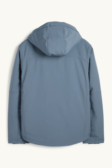 Hommes - Veste à coquille souple avec capuche - finition doublée - finition déperlante - 4 Way Stretch - bleu