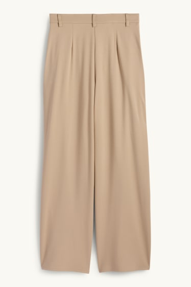 Dámské - Žerzejové kalhoty - high waist - wide leg - béžová
