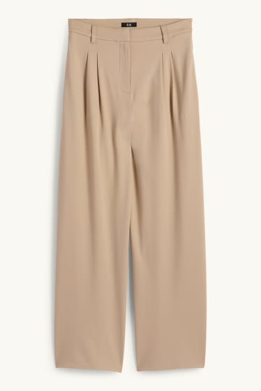 Dámské - Žerzejové kalhoty - high waist - wide leg - béžová