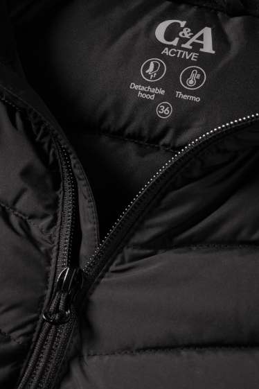 Femei - Jachetă matlasată sport cu glugă - negru