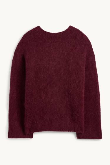 Femei - Pulover - amestec de lână alpaca - bordo