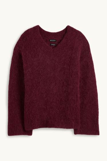 Femei - Pulover - amestec de lână alpaca - bordo