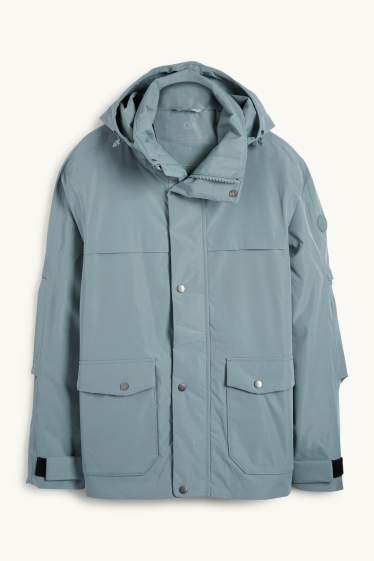 Pánské - Bunda s kapucí - s výplní - vodotěsná - světle modrá