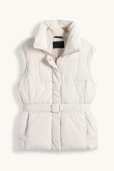 Femmes - Doudoune sans manches avec ceinture - gris clair