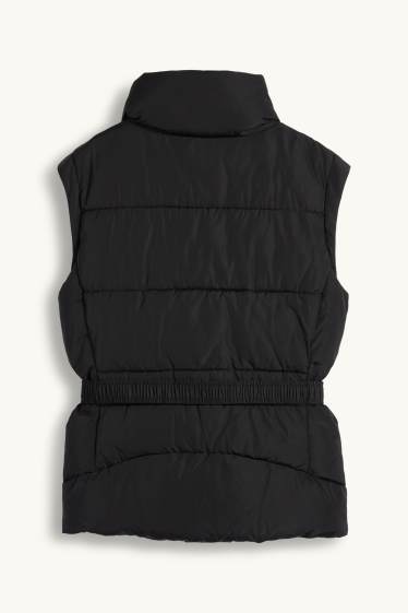 Damen - Steppweste mit Gürtel - schwarz