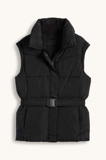 Damen - Steppweste mit Gürtel - schwarz