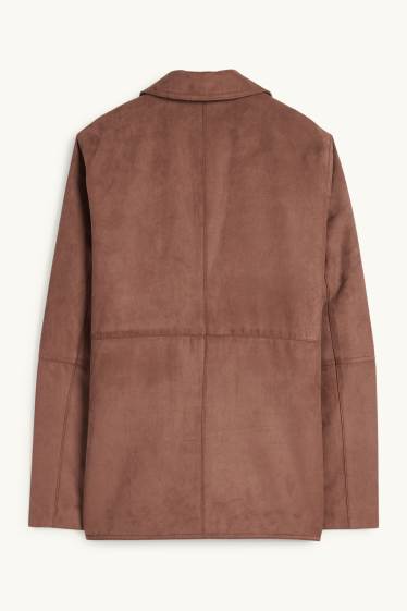 Damen - Longblazer - Regular Fit - Velourslederimitat - hellbraun