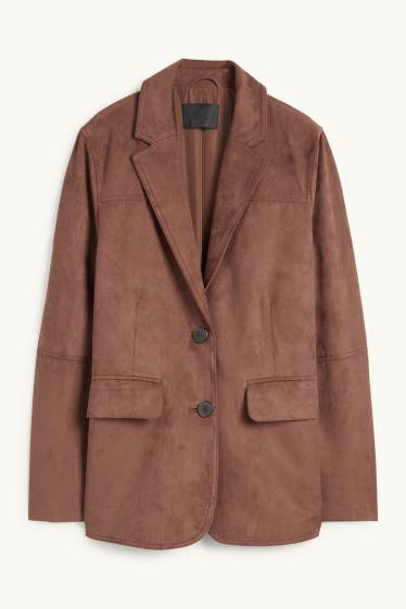 Damen - Longblazer - Regular Fit - Velourslederimitat - hellbraun