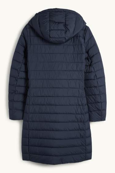 Women - Quilted coat with hood - dark blue