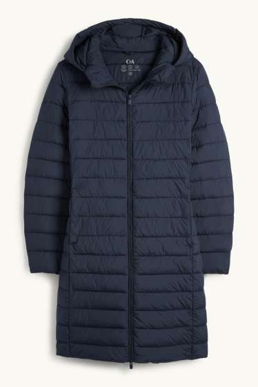 Women - Quilted coat with hood - dark blue