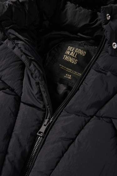 Kinder Mädchen - Steppjacke mit Kapuze - wasserabweisend - schwarz