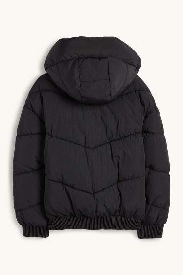 Kinder Mädchen - Steppjacke mit Kapuze - wasserabweisend - schwarz