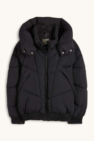 Kinder Mädchen - Steppjacke mit Kapuze - wasserabweisend - schwarz