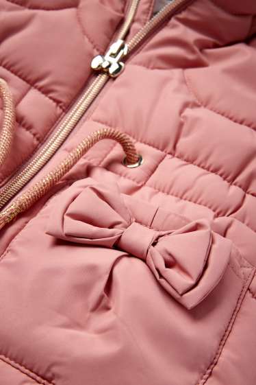 Neonate - Motivo fiocco - giacca trapuntata neonate con cappuccio - idrorepellente - rosa scuro