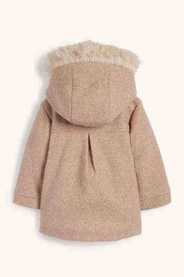 Baby Mädchen - Herz - Baby-Mantel mit Kapuze und Kunstfellbesatz - hellbraun