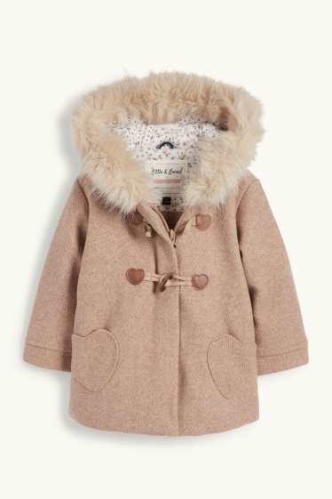 Baby Mädchen - Herz - Baby-Mantel mit Kapuze und Kunstfellbesatz - hellbraun