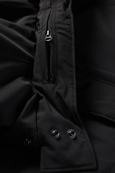 Heren - Mantel met capuchon - gevoerd - zwart