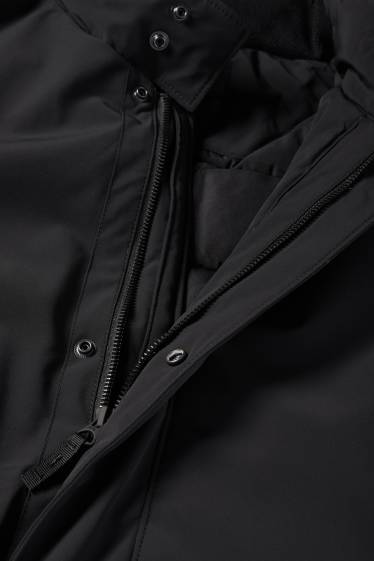 Heren - Mantel met capuchon - gevoerd - zwart