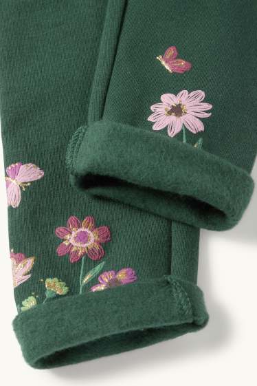 Enfants filles - Lot de 5 - fleur - leggings chauds - vert foncé