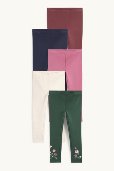 Enfants filles - Lot de 5 - fleur - leggings chauds - vert foncé