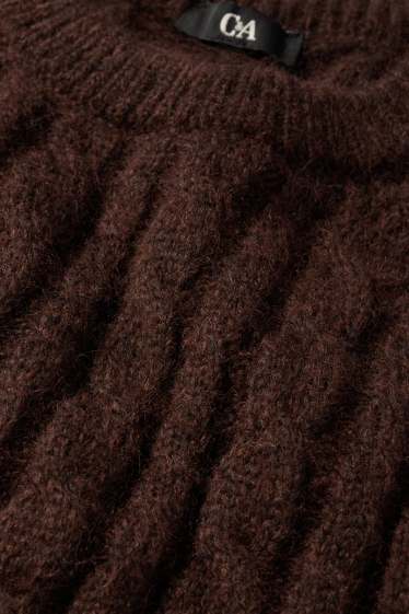 Women - Jumper - cable knit pattern - dark brown