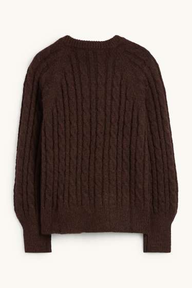 Women - Jumper - cable knit pattern - dark brown