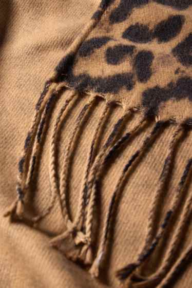 Femmes - Poncho à franges - imprimé léopard - noir / beige