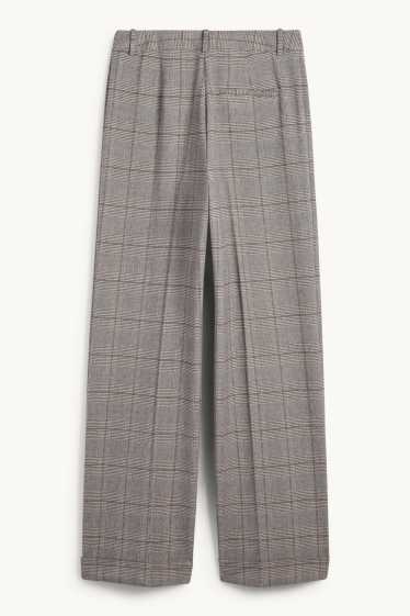 Femei - Pantaloni office - talie înaltă - relaxed fit - în carouri - gri