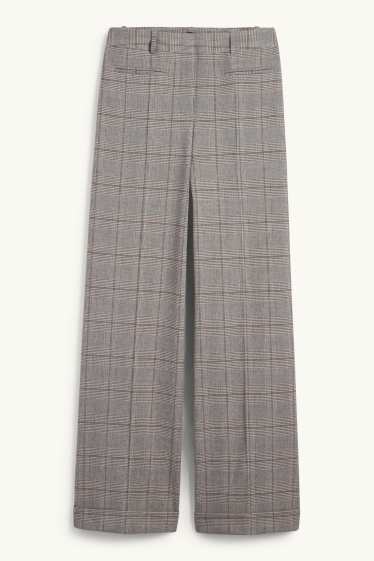 Femei - Pantaloni office - talie înaltă - relaxed fit - în carouri - gri
