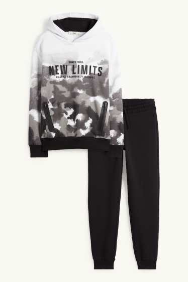 Enfants garçons - Ensemble - sweat à capuche et pantalon de jogging - deux pièces - noir / blanc