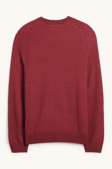 Pánské - Svetr - strukturovaný - tmavočervená
