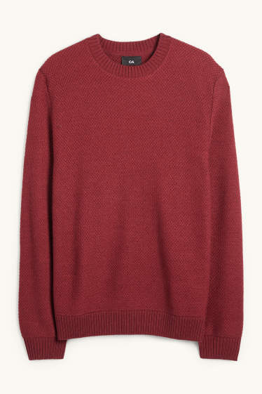 Pánské - Svetr - strukturovaný - tmavočervená