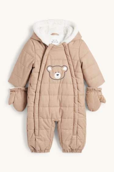 Baby Boys - Teddy bear - baby snowsuit with hood - light brown