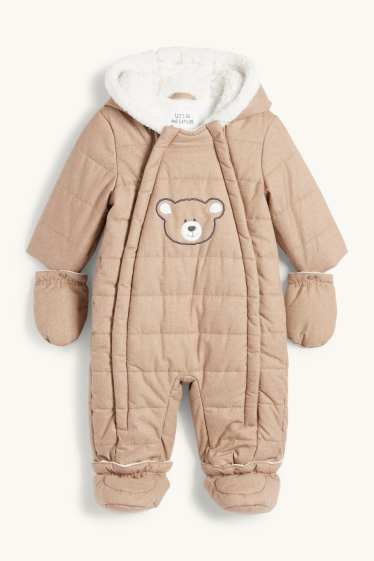 Baby Boys - Teddy bear - baby snowsuit with hood - light brown