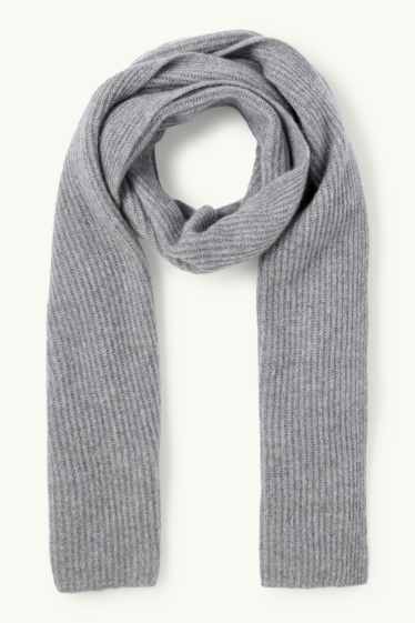 Women - Cashmere scarf - ribbed - gray