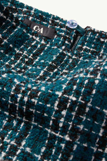 Damen - Bouclé-Minirock - kariert - dunkelgrün