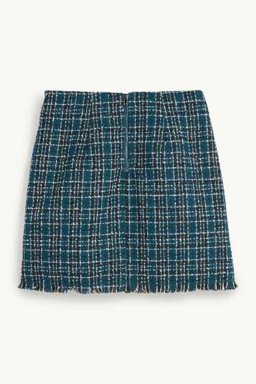 Damen - Bouclé-Minirock - kariert - dunkelgrün