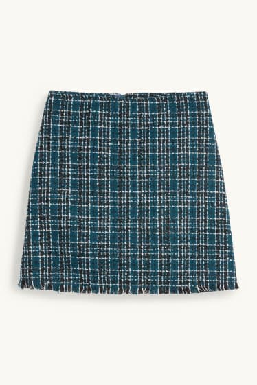 Damen - Bouclé-Minirock - kariert - dunkelgrün