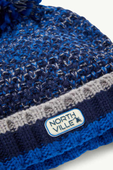 Kinderen: jongens - Muts met pompon - met patroon - met structuur - blauw
