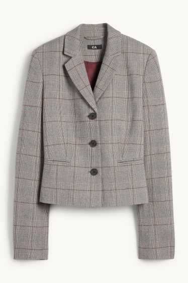 Donna - Blazer business - sciancrato - a quadretti - grigio