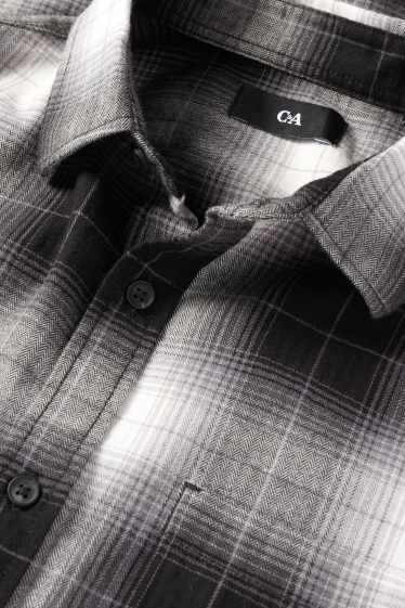 Hommes - Chemise - regular fit - col kent - à carreaux - gris foncé