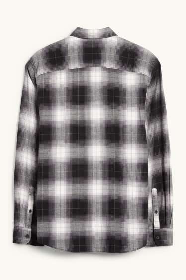 Hommes - Chemise - regular fit - col kent - à carreaux - gris foncé